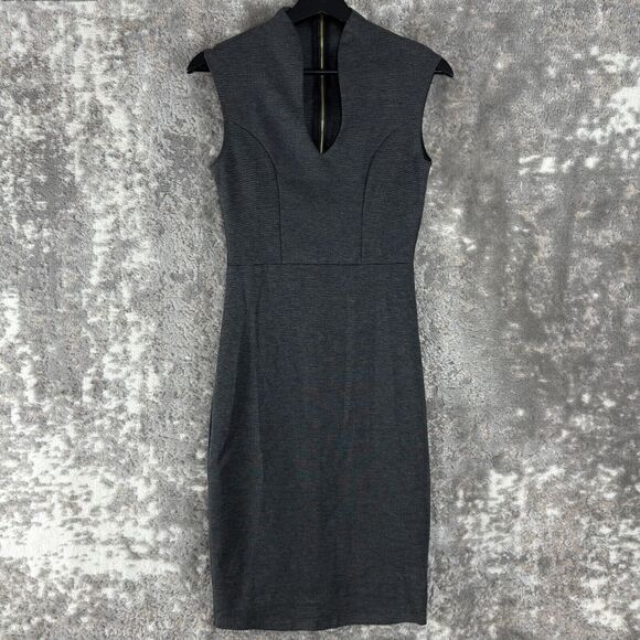 Rolla Coster Size S Sleeveless Knee Length Sheath Dress Gray Casual Zip V Neck - Picture 1 of 9